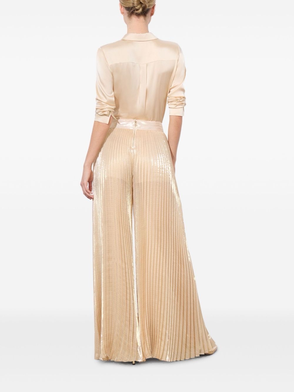 Alice + Olivia Metallic Pleated Wide-Leg Pants in Cream - Picture 2 of 7